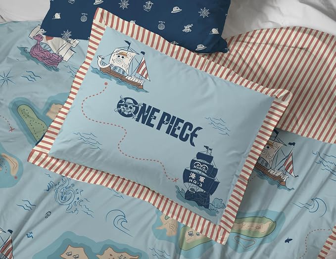 One Piece Luffy Full Comforter Set 7 Piece Soft Anime Bedding, Multi | Bed in a Bag, Comforter Sheets Shams Pillowcases, Official Product, Soft Microfiber, Machine Washable, Gift for Fans