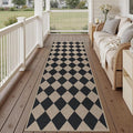 Rugalia Easy Jute Checkered Runner Rug, 2.6x8 Black Modern Washable Rugs Runner for Hallway Non-Slip Kitchen Runner Rug, Geometric Diamond Indoor Outdoor Carpet for Porch Laundry Entryway