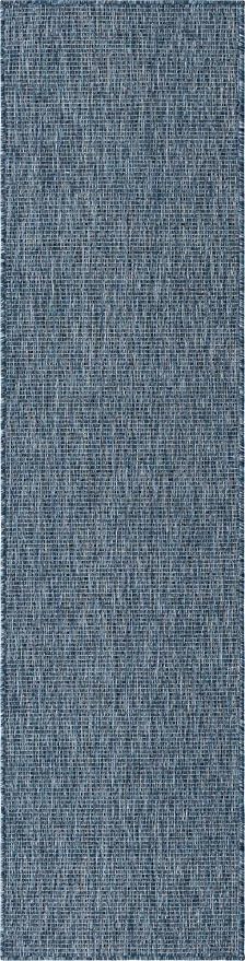 Unique Loom Collection Casual Transitional Solid Heathered Indoor/Outdoor Flatweave Area Rug (2' x 8' Runner, Blue/Navy Blue)