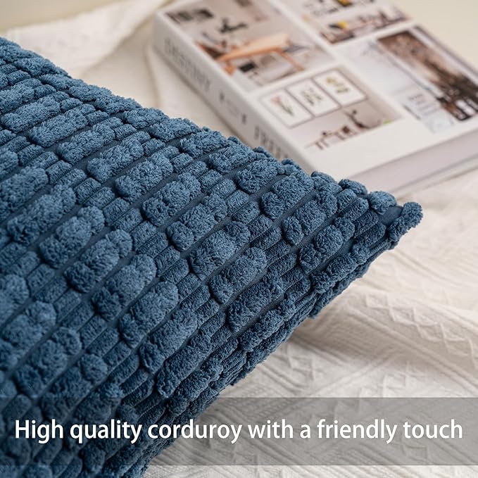 Pack of 2 Corduroy Decorative Throw Pillow Covers 12x24 Inch Soft Striped Pillow Covers Modern Farmhouse Home Decor for Sofa Living Room Couch Bed（Sky Blue）