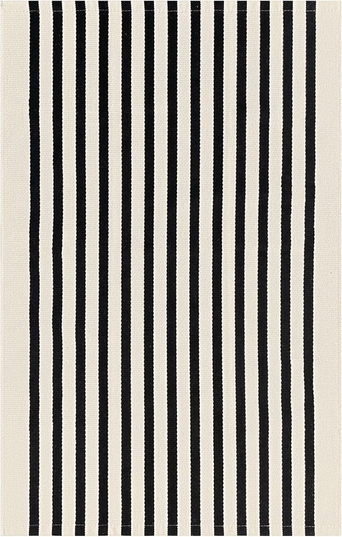 KOZYFLY Black and Beige Striped Porch Rug 27.5x43 Inches Area Rug Washable Outdoor Doormat Front Door Mat Cotton Striped Indoor Outdoor Rug for Front Door Kitchen Entryway Patio Porch