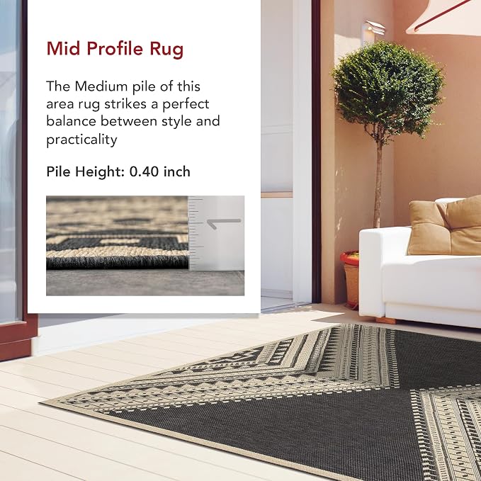 Nuloom Outdoor Performance Collection Landry Charcoal/Ivory, 2' x 3', Soft, High Traffic, Stain Resistant, Easy Clean, Durable Area Rug for Indoor/Outdoor Patio, Deck, Porch, Garden, Courtyard