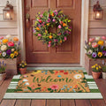 Tinideya 2 Pcs Summer Floral Welcome Door Mat Wildflower Outdoor Layered Doormats for Front Door Non Slip Summer Coir Floor Mat Green White Stripe Rugs for Outside Front Porch Entryway Decor