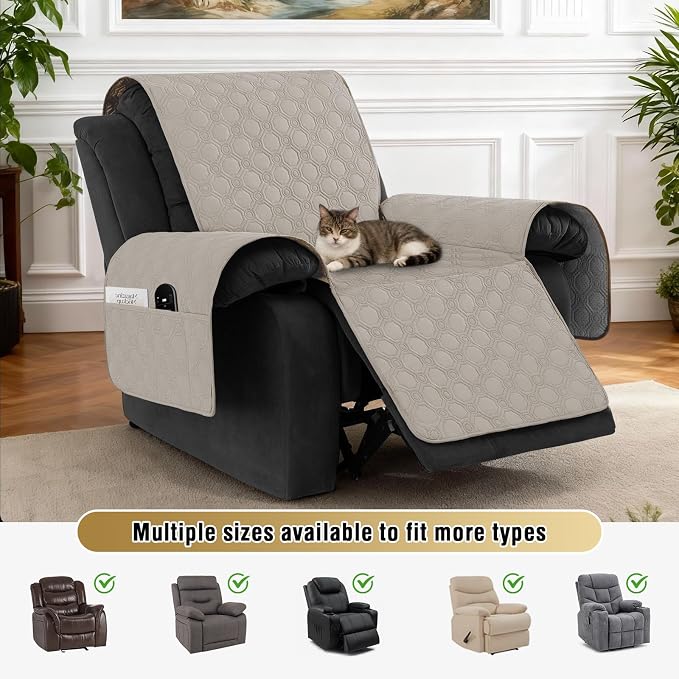 H.VERSAILTEX 100% Waterproof Recliner Chair Covers, Recliner Covers Non-Slip Stay in Place, Thick Cover for Recliner Chair with Pocket, Dog Couch Cover Protector Washable(French Oak, 23")
