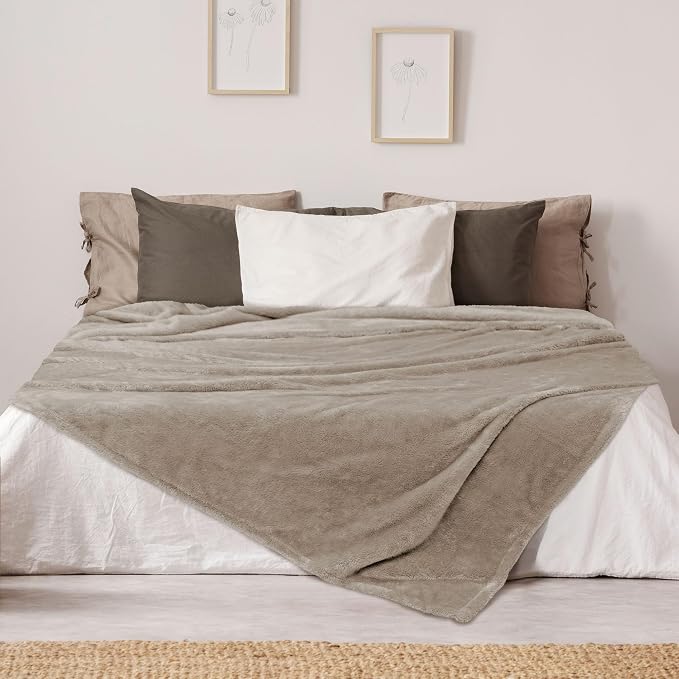 DEZ FURNISHINGS Ultra Soft Plush Fleece Throw Blanket, Double Sided Cozy Thick Warm Blanket for Sofa & Bed, King (108" x 90"), Taupe