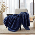 Madison Park Vivienne Faux Fur Throw Blanket Velvet, 50 x 60, Navy | All Season, Cozy Warmth for Sofa or Bed, Reversible, Lightweight, OEKO-TEX Certified