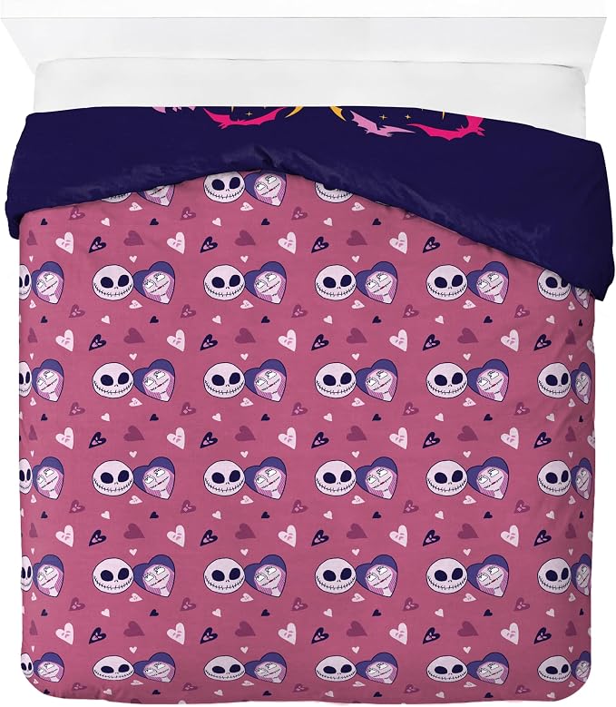 Jay Franco Duvet Cover Set – 3 Piece Comforter Cover and Sham Set, Super Soft Cozy Kids Bedding (Insert Not Included) Purple - Nightmare Before Christmas, Queen