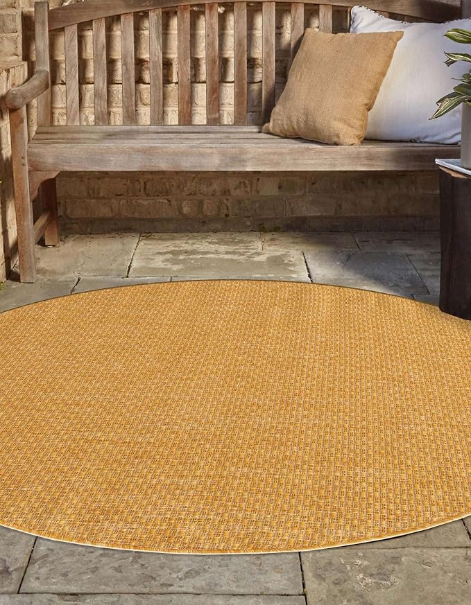 Unique Loom Collection Casual Transitional Solid Heathered Indoor/Outdoor Flatweave Area Rug (7' 10" Round, Corn Harvest Yellow)