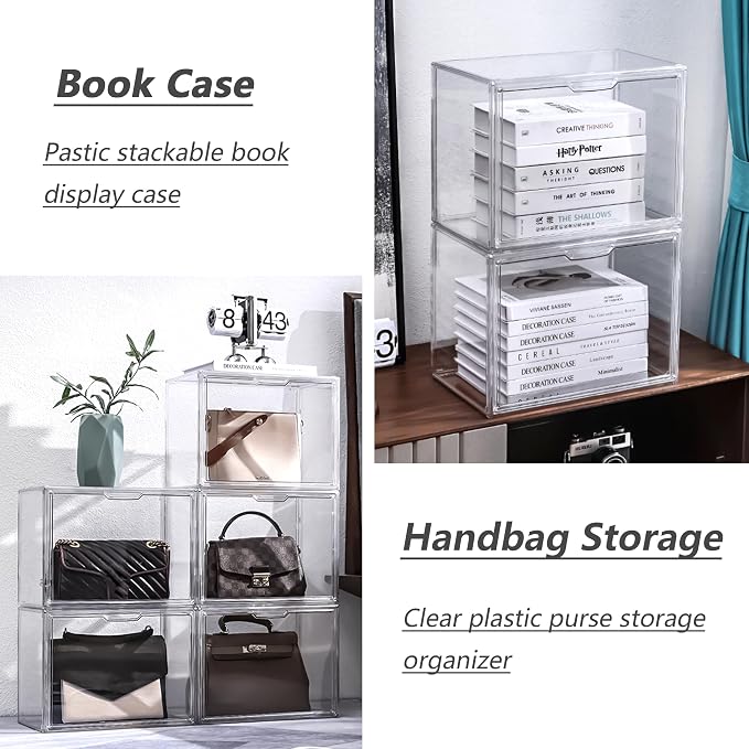 LXLXXL Acrylic Box Display Case, 5-Pack XL Stackable Storage Bins with Lid | Stackable Storage Bin X-Large 5 Pack, Clear Acrylic Display Case With Magnetic Lid, Dustproof Showcase for Figures Cosmetics