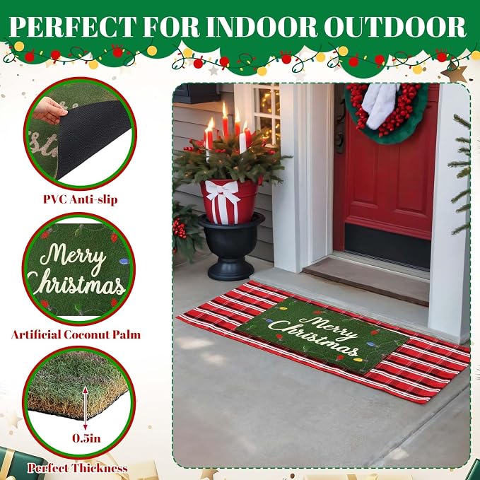 2 Pcs Outdoor Door Mat Combo Set Layered Outdoor Rug and Coir Welcome Doormat Non Slip Outside Floor Mat for Front Porch Entryway Patio Yard Decor(Light String,24'' X 51',18'' X 28'')