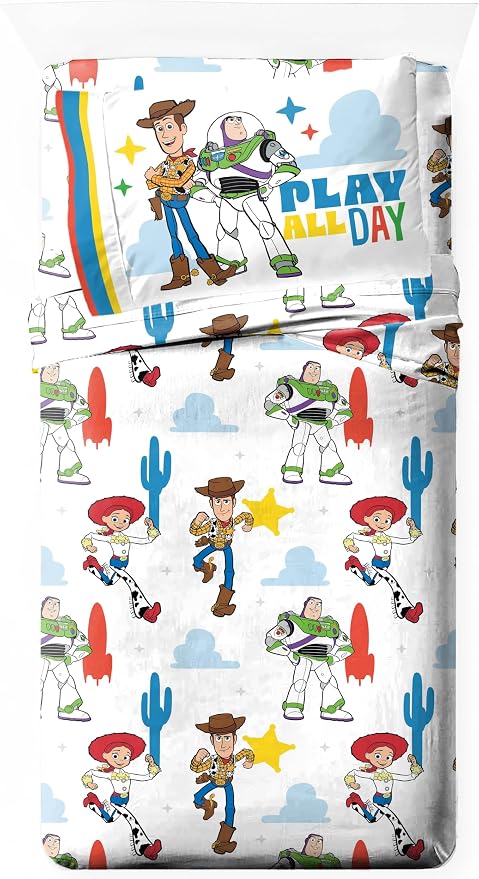Jay Franco Kids Sheet Set with Fitted, Flat Sheets & Pillow Cover - Ultra-Soft Bedding with Pillowcase for Room Decor, White - Toy Story, 3 Piece Twin