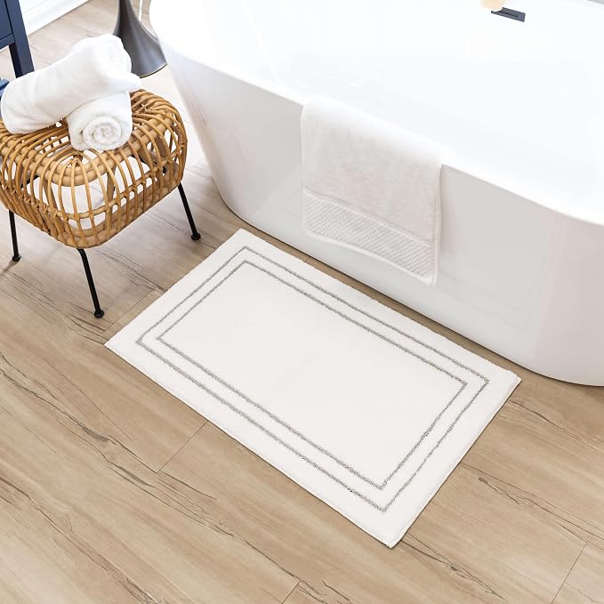Mohawk Home Corona Casual Geometric White 2' X 3' 4" Machine Washable Bath Mat Perfect for Bathroom