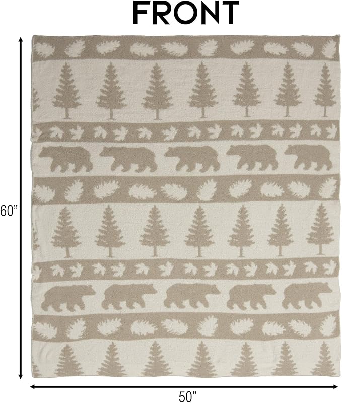 Carstens, Inc. Luxury Soft Stretchy Reversible Plush Throw Blanket, Large 50" x 60", Rustic Beige Bear Stripe