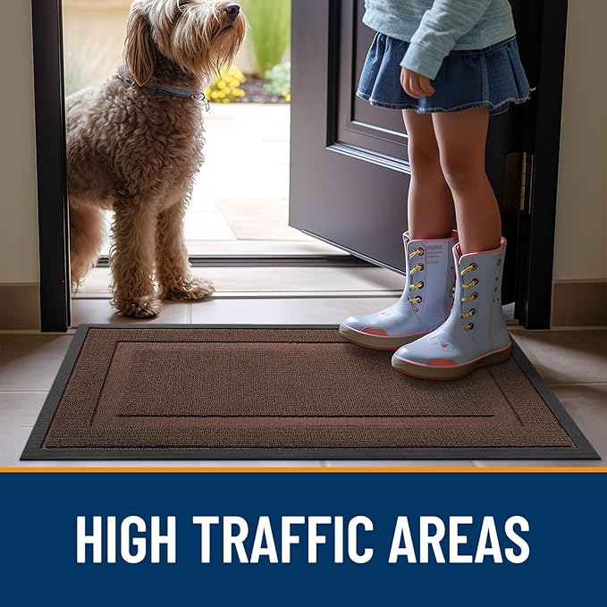 OLANLY Front Door Mat Indoor Outdoor Entrance, Waterproof All-Season, All-Weather Doormat, Sturdy Natural Rubber, Low Profile, Easy Clean Patio Porch Entryway Mat, 71x23, Chocolate Brown