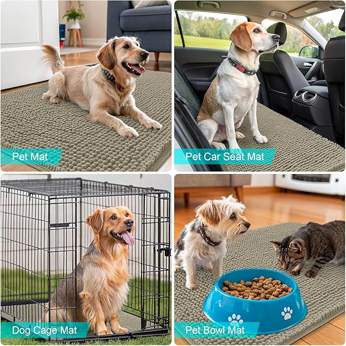 OLANLY Dog Door Mat for Muddy Paws 70x32, Absorbs Moisture and Dirt, Absorbent Non-Slip Washable Doormat, Quick Dry Chenille Mud Mat, Entry Indoor Entryway Carpet for Inside Floor, Warm Taupe