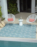 Unique Loom Outdoor Trellis Collection Area Rug (5' 1" Square, Aquamarine/ Gray)