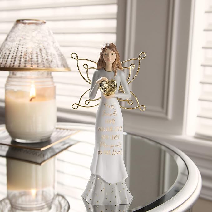 Pavilion - Best Friends Come Into Our Lives and Leave Paw Prints On Our Hearts - 7.5 Inch White & Gold in Memory of Pet Angel Figurine