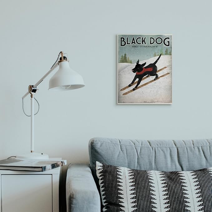 Black Dog Ski Company Skiing, 13 x 19 Inch Mounted Print on Wall Plaque | Stupell Industries · By Ryan Fowler · Ready to hang · Rustic winter charm for home or office · Made in USA