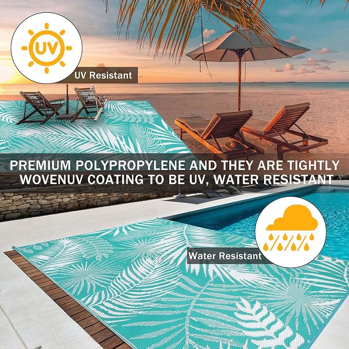 9x18ft Outdoor Rug for Patios, Reversible RV Outdoor Rug, Waterproof Straw Plastic Large Outdoor Mat for Camper, Picnic, Backyard, Deck, Balcony, Porch