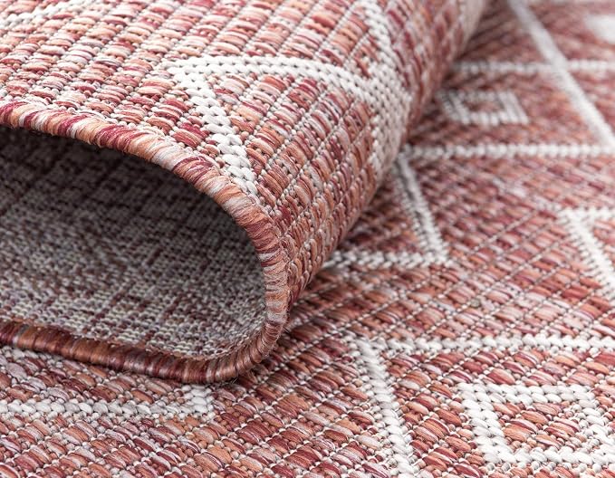 Unique Loom Outdoor Trellis Collection Area Rug - Tribal Trellis (10' x 14' 1" Rectangle, Rust Red/ Ivory)
