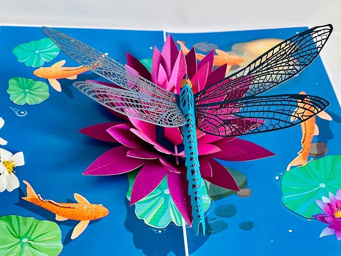 ETA Dragonfly & Flower 3D Pop-Up Greeting Card Set – Pack of 3 Nature-Inspired Cards with Envelopes – Elegant Handmade Cards for Birthdays, Mother’s Day, Thank You & Special Occasions, Set 16