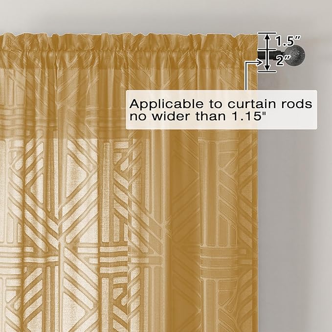 Simplebrand Semi Sheer Gold Curtains 30 Inch Length 2 Panels, Geometric - Image 5