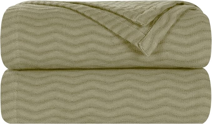 Superior JENA Cotton Blanket, for Picnic, Beach, Traveling or Camping, Bedroom Decor, Essentials, Cover for Bed, Couch, Lounging, Textured Jacquard, Modern Chevron Woven Blanket, Twin, Sage