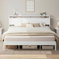 LIKIMIO California King Bed Frames with 2-Tier Storage Shelf Headboard | Wood Platform Bed, Camas California King with Strong Metal Supports, Sturdy, Noise-Free, No Box Spring Needed, White