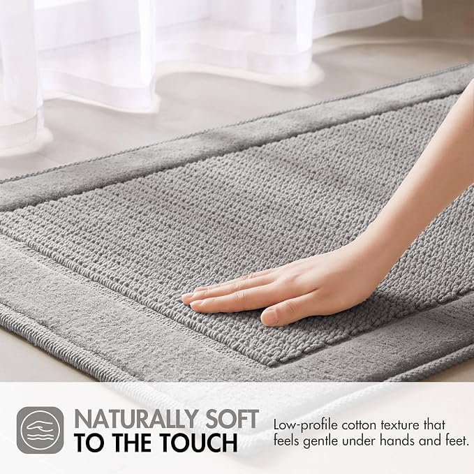Madison Park Sanctuary 100% Cotton Non-Slip Bath Rug, 20x32 Inch, Grey | Low-Profile Woven Design, Ultra Soft Absorbent & Machine Washable, Ideal for Bathroom Bedroom and Entryway Decor