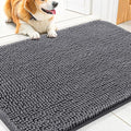 Smiry Dog Door Mat for Muddy Paws 30x17, Absorbent Dirt Trapper, Non-Slip Washable Chenille Entryway Rug for Inside Floor, Dark Grey, Classic Solid
