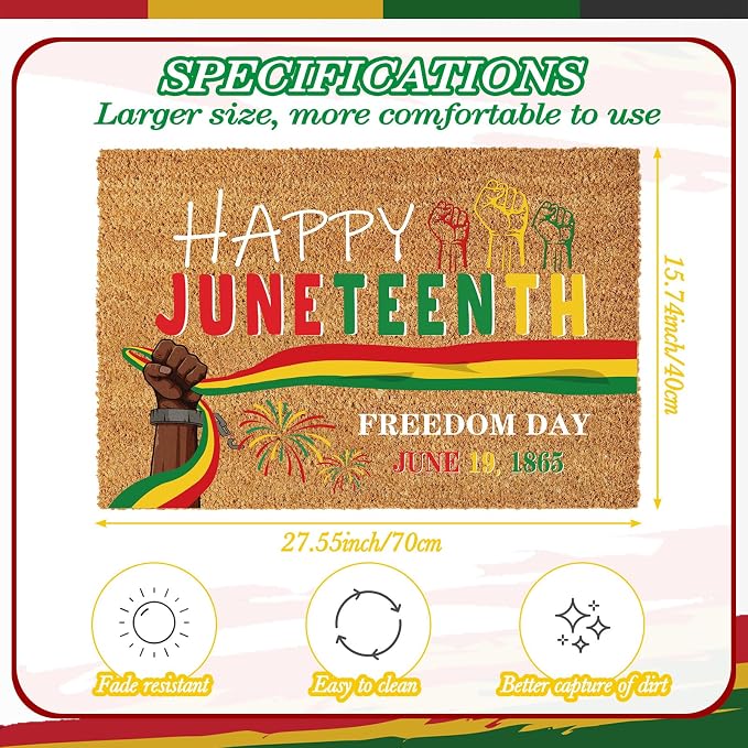 Ceenna Juneteenth Coir Doormat African American Non Slip Welcome Door Mat 18" x 30", Holiday Black Pride Rug Juneteenth Decorative Front Door Mat for Porch Indoor Outdoor Decor Gifts