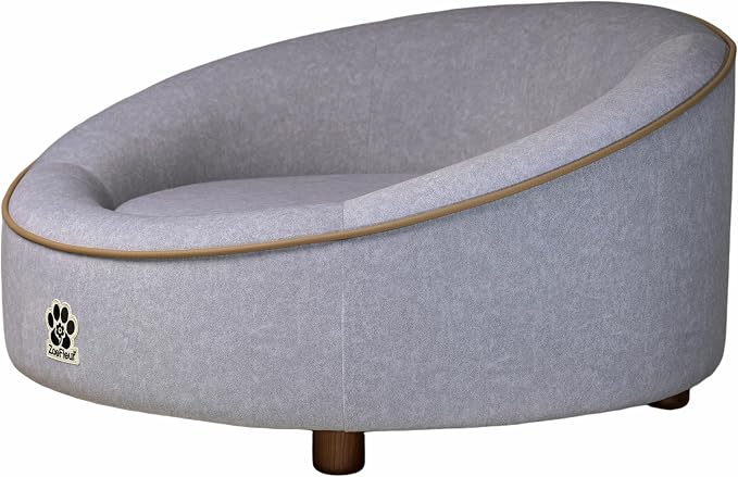 Human & Pet Shared Round Dog Bed, High Resilience Foam with Solid Pine Leg Frame, Indoor Pet Furniture(Light Grey)