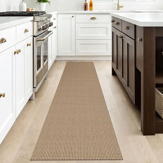 IOHOUZE Washable Runner Rug 2x8 Non Slip Rubber Backed Hallway Runner Entryway Runner Indoor, Kitchen Rugs Woven Cotton Floor Carpet for Hall Entrance Bedroom, Orange/Tan/Brown