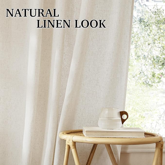 RYB HOME 108 inches Long Farmhouse Boho Curtains, Semi Sheer Thick Linen Light - Image 4