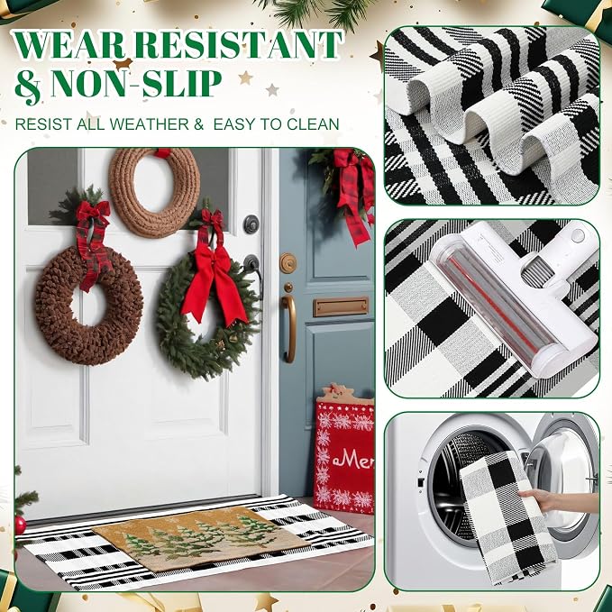 2 Pcs Outdoor Door Mat Combo Set Layered Outdoor Rug and Coir Welcome Doormat Non Slip Outside Floor Mat for Front Porch Entryway Patio Yard Decor(Pine Tree,24'' X 51',18'' X 28'')