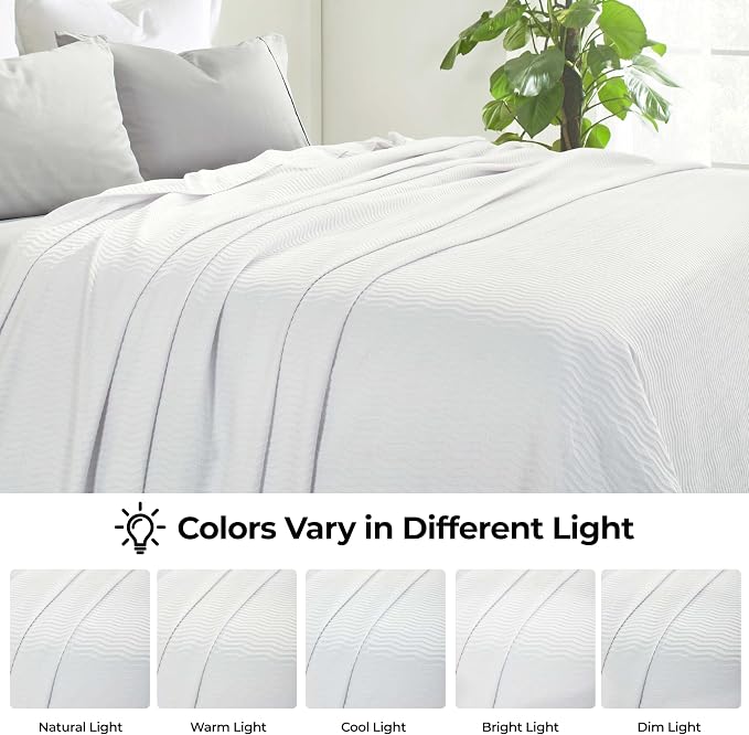 Superior JENA Cotton Blanket, for Picnic, Beach, Traveling or Camping, Bedroom Decor, Essentials, Cover for Bed, Couch, Lounging, Textured Jacquard, Modern Chevron Woven Blanket, Throw, White