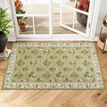GarveeHome Floral Washable Entryway Rug Non-Slip 2x3 Front Door Mat Vintage Low-Pile Small Area Rugs Soft Non-Slip Indoor Stain Resistant Entry Mat for Entrance Bedroom Bathroom Green