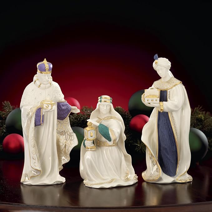 Lenox 6399943 First Blessing Nativity Three Kings Figurine Set | ivory porcelain, hand-painted with 24k gold accents | includes 3 figurines | religious nativity scene collectible