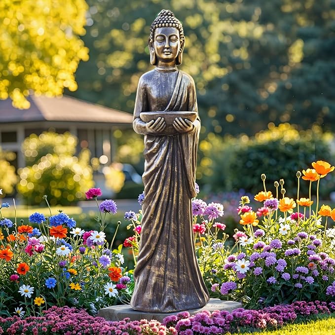 42" Buddha Outdoor Statue, Zen Meditative Figures, Gold-Black Finish | Extra-Large, Durable Weatherproof MGO Sculpture ,for Garden, Patio, Yard, Porch or Indoor, Home Decor Gift