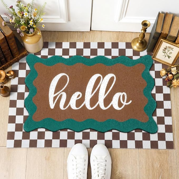 Tinideya 2 Pcs Summer Door Mat Vintage Neutral Welcome Non Slip Coir Mats Brown White Western Floor Layering Doormats Seasonal for Front Porch Entryway Decor