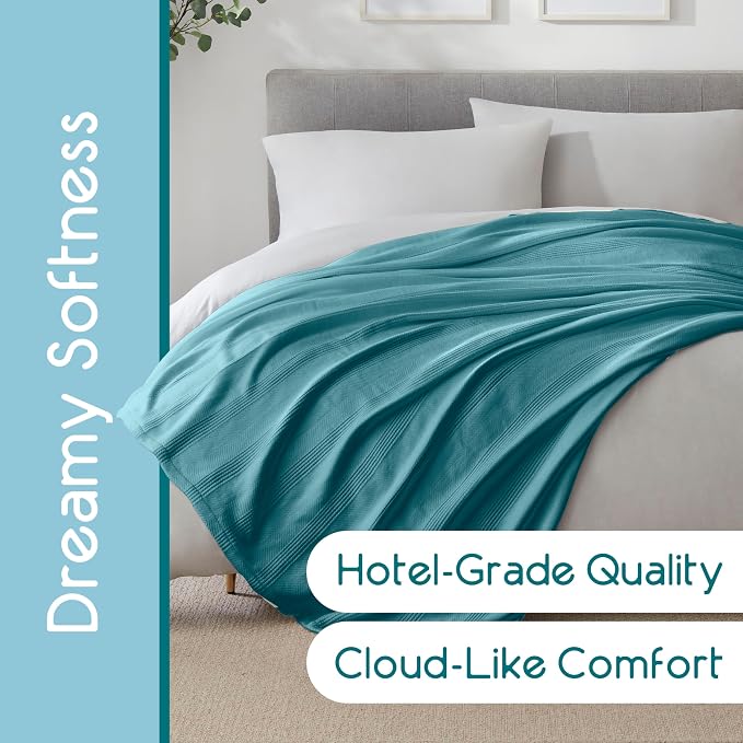 Vellux 100% Cotton Blanket, Twin, 66x90, Pacific Blue | Soft, Breathable Knit, Lightweight, All Season, Machine Washable, Oeko-Tex Certified, Hotel Quality