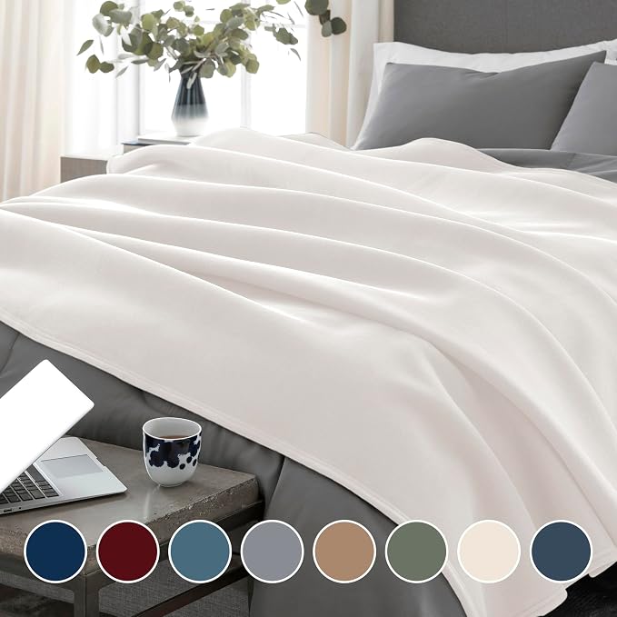 Vellux Queen Size Blanket - All Season Luxury Warm Micro plush Lightweight Thermal Fleece Blankets - Perfect For Couch Bed Sofa - Breathable Bed Blankets Queen Size - Hotel Quality (90x90 Inch, Ivory)