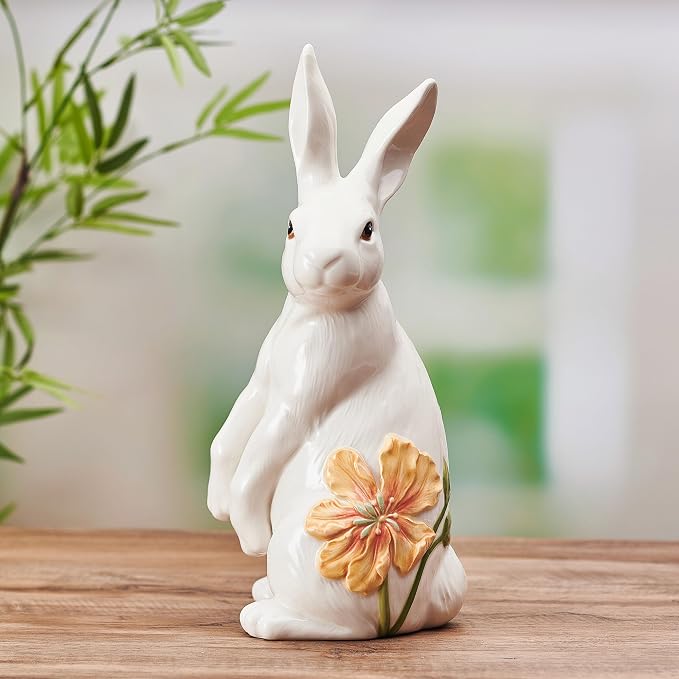 Fitz and Floyd Meadow Rabbit Ceramic Decorative Sitting Figurine, 13.5 Inch