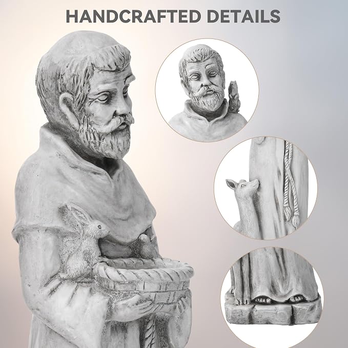 36.2" St Francis Garden Statue,Outdoor Catholic Sculpture | Large Religious Christian Figurine Decor for Prayer and Meditation,Weatherproof Durable Mgo , Patron Saint of Animals