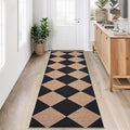 COZYLOOM 2x6 Geometric Area Rug Washable Runner Rug for Hallway Non Slip Non Shedding Modern Diamond Print Carpet Stain Resistant Foldable Modern Ultra Soft Door Mats for Kitchen, Brown