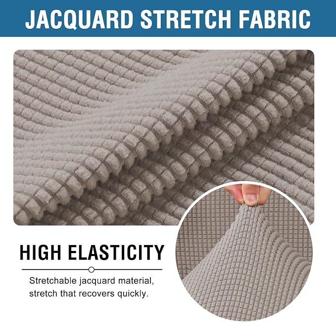 H.VERSAILTEX 2 Piece Stretch Jacquard Wingback Chair Covers Slipcovers Wing Chair Covers (Base Cover Plus Seat Cushion Cover) Furniture Covers for Wingback Chairs, Form Fitted Thick Soft, Taupe
