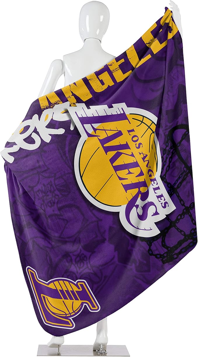 NORTHWEST NBA Los Angeles Lakers Fleece Throw Blanket, 50 x 60 Inches, Hard Knocks Design, Soft and Comfortable Fan Blanket,(Pack of 8)