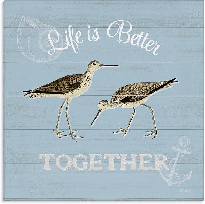 Coastal Sandpiper Love Nautical, 24 x 24 Inch Canvas Wall Art | Stupell Industries · By Katie Pertiet · Ready to hang · Charming gift for coastal spaces · Made in USA