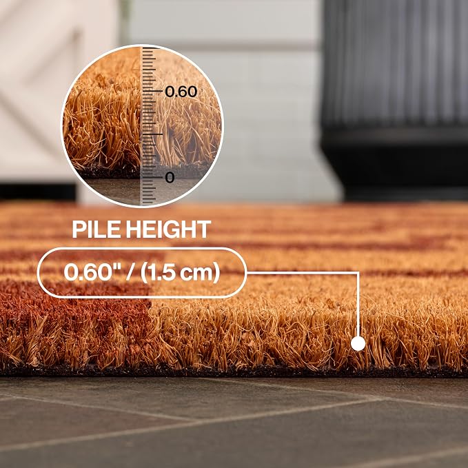 JONATHAN Y Natural Coir Indoor/Outdoor Mat 2X3 Natural/Red, Peater Classic Casual Commerical Doormat Ideal for Door Entrance, Patio, Porch, Backyard, Garages, Easy to Clean NRF109A-23