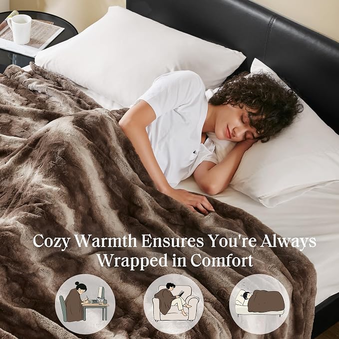 Madison Park Zuri Ultra Soft Faux Fur Twin Blanket Reversible, Brown | Ultra Soft, Breathable Fabric for Bed or Couch, Lightweight, Plush, OEKO-TEX Certified